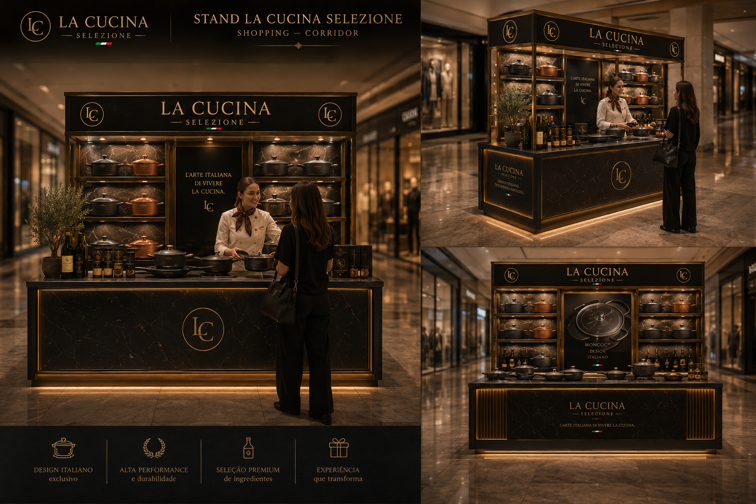 Stand La Cucina Selezione em shopping corridor com panelas MONCOC e atendimento personalizado
